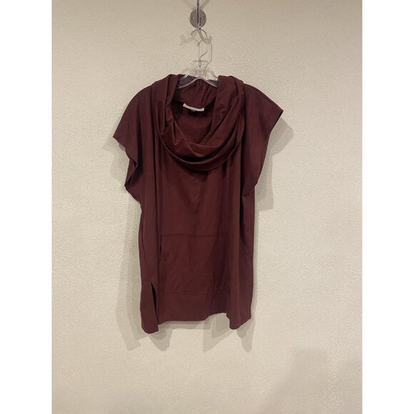 Bryn Walker Shirt Womens Large Burgundy Cowl Neck Tunic Pocket Made USA - Picture 2 of 6